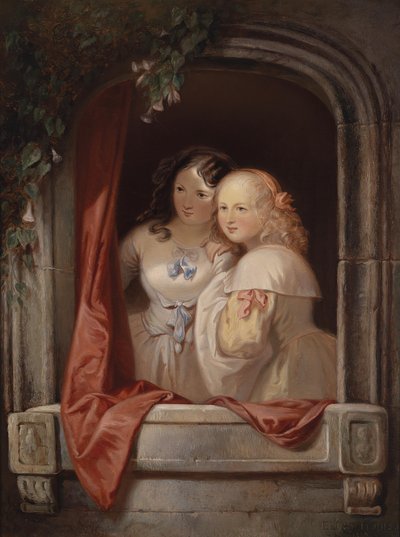 Twee meisjes aan het raam door Elisabeth Modell